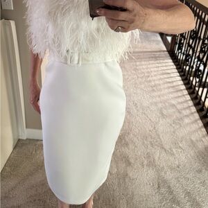 Badgley Mischka White Feathered Gown